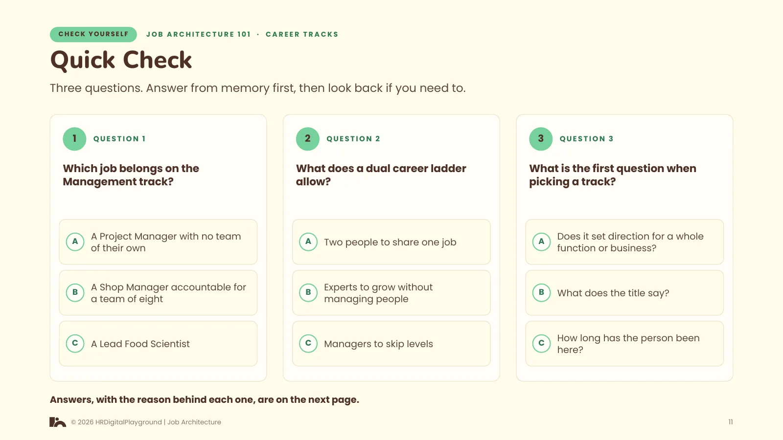 Quick Check: page 11 of Career Tracks