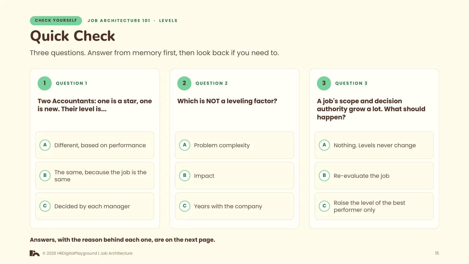 Quick Check: page 15 of Levels